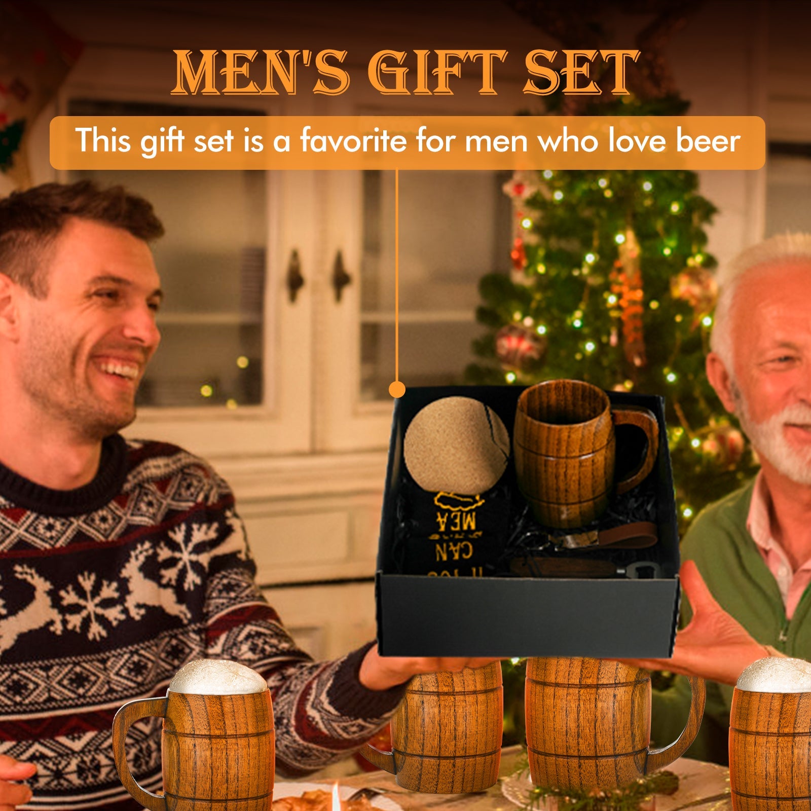 Men's Birthday Gift Set: Beer Opener, Coaster, Wood Mug, Keychain, Socks for Laser Engraving Men's Birthday Gift Set: Beer Opener, Coaster, Wood Mug, Keychain, Socks for Laser Engraving