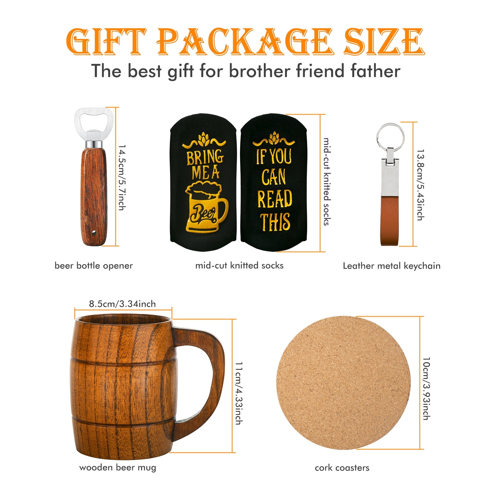 Men's Birthday Gift Set: Beer Opener, Coaster, Wood Mug, Keychain, Socks for Laser Engraving Men's Birthday Gift Set: Beer Opener, Coaster, Wood Mug, Keychain, Socks for Laser Engraving