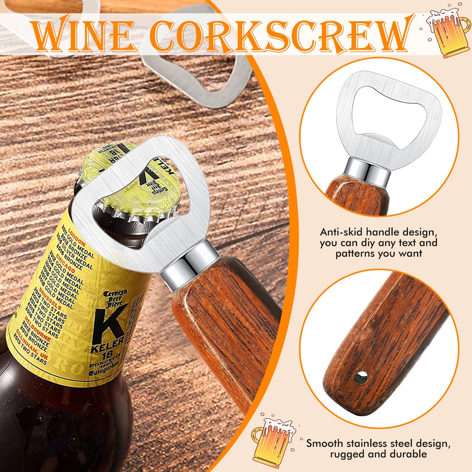 Men's Birthday Gift Set: Beer Opener, Coaster, Wood Mug, Keychain, Socks for Laser Engraving Men's Birthday Gift Set: Beer Opener, Coaster, Wood Mug, Keychain, Socks for Laser Engraving