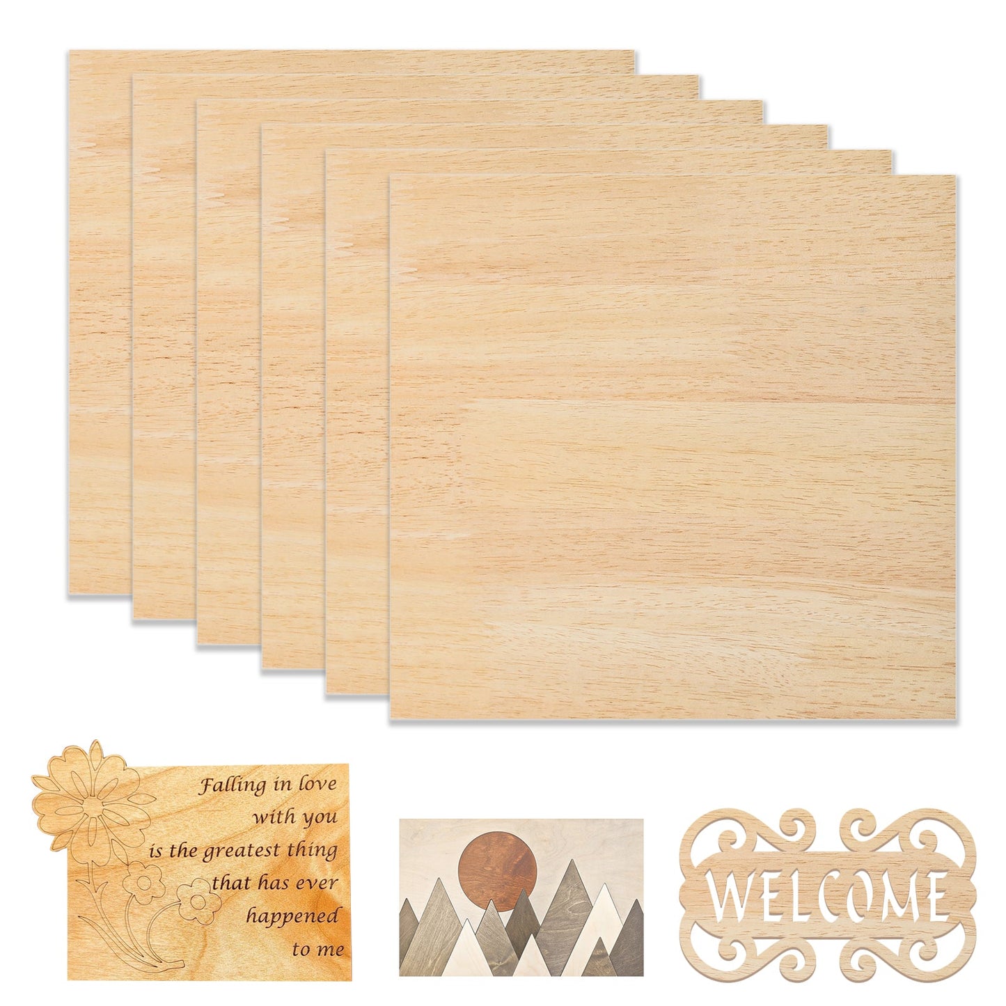 Rubberwood Spliced Plywood 1/8" x 11.8" x 11.8" for Laser Engraving and Cutting - 6pcs