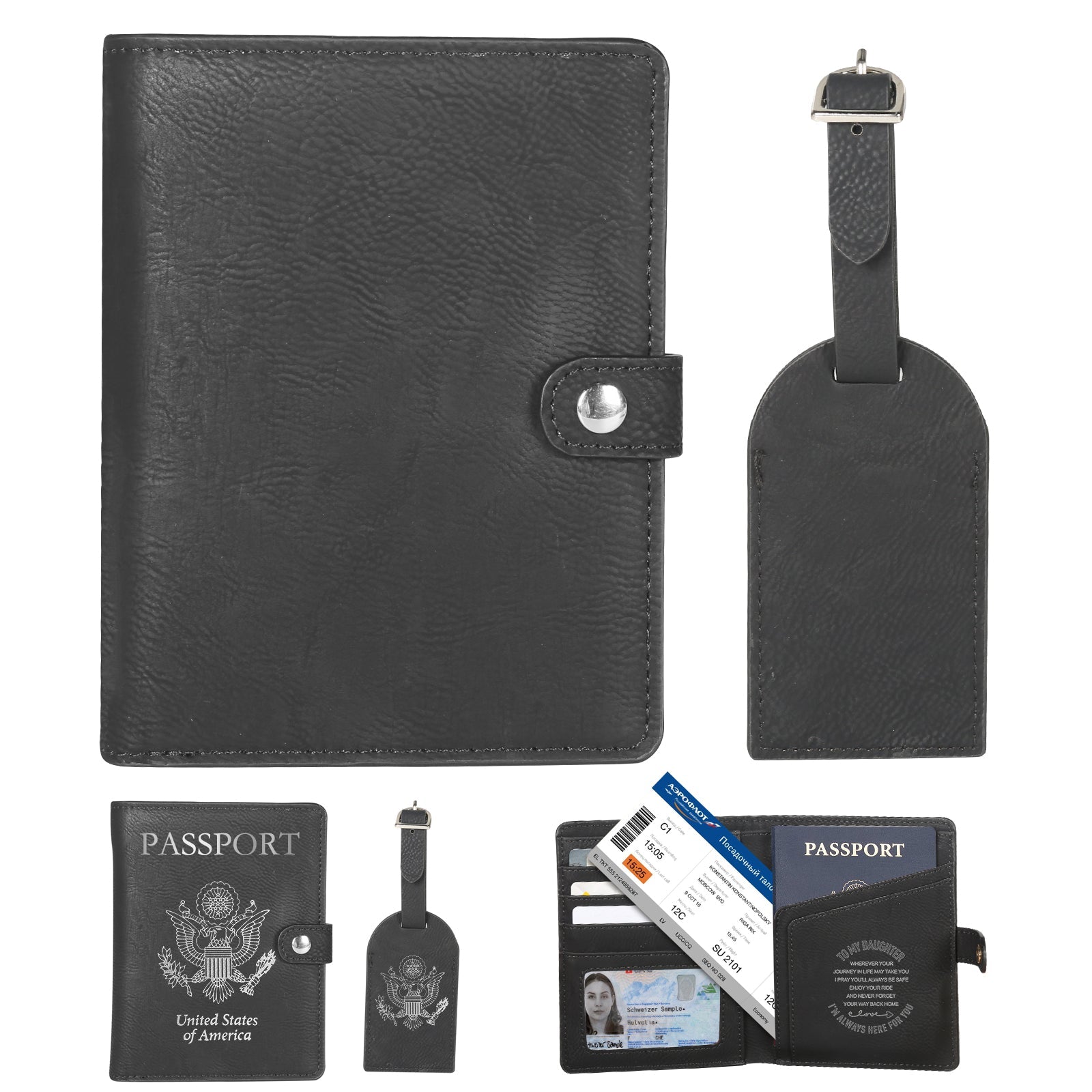 Custom Leather Passport Holder and Luggage Tag Set for Laser Engraving