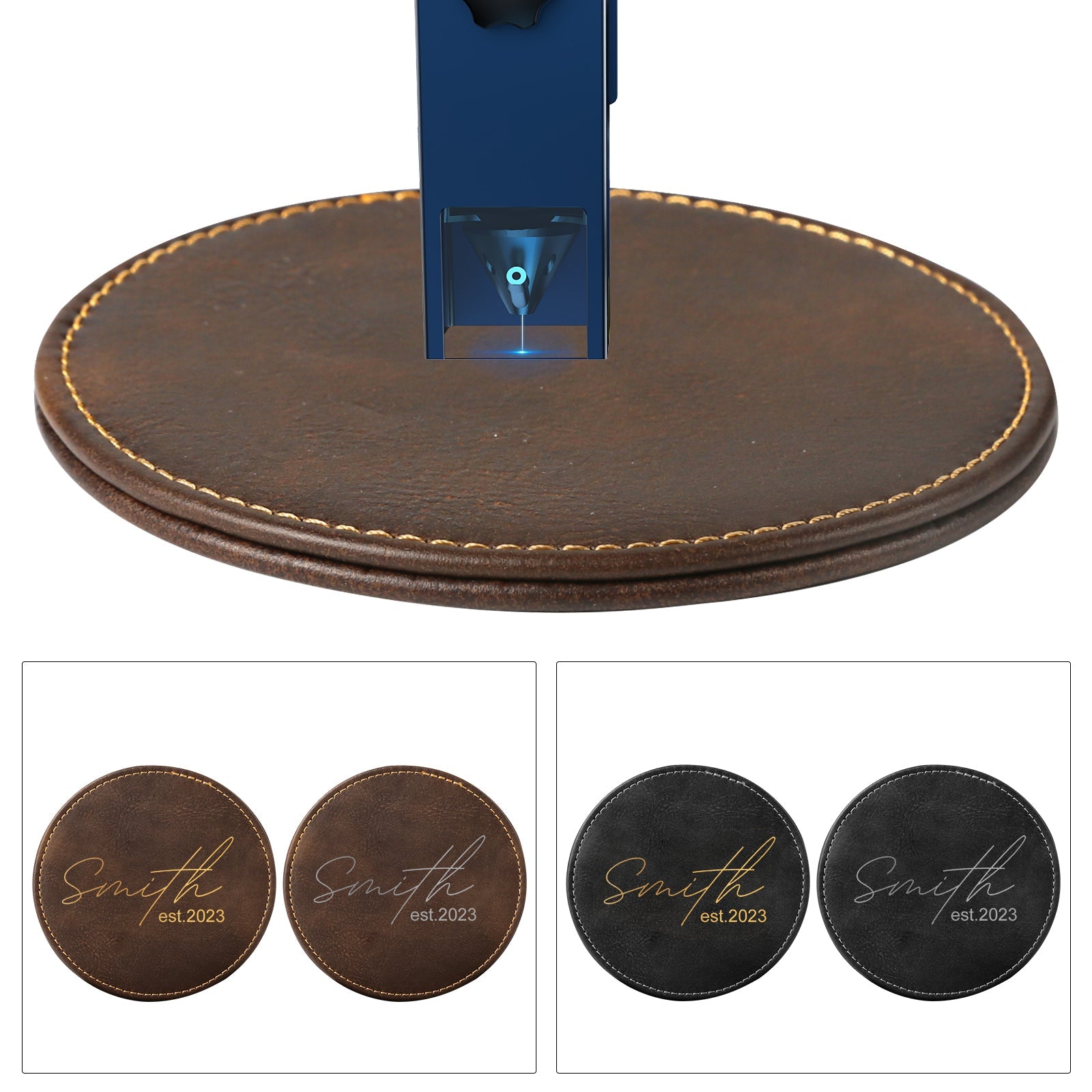 Personalized Brown Leather Coasters and Holder 4