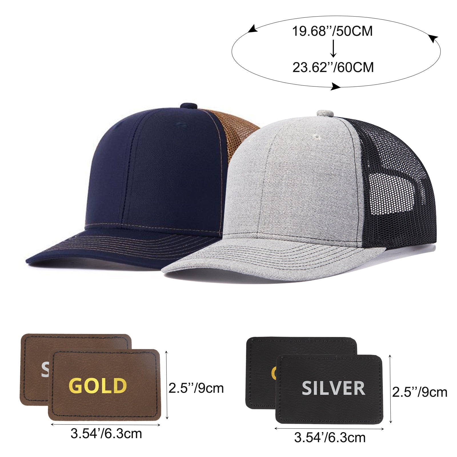 2 pcs Adjustable Men Mesh Trucker Hat with 4pcs Self-adhesive Cap Stickers for Laser Engraving