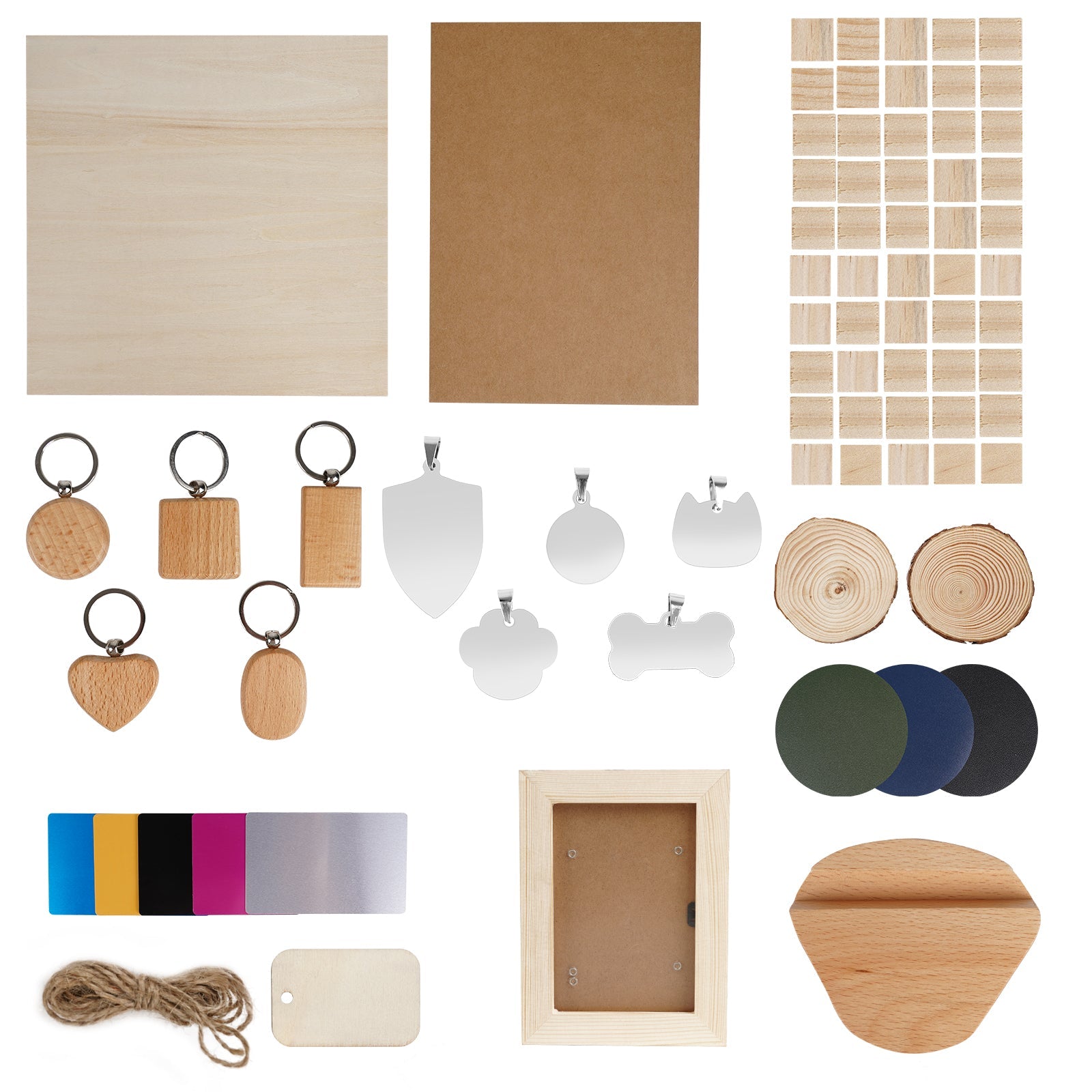 Laser Material Kit: 11 Types Stainless Steel and Pine Wood for Falcon CNC Laser Engraving and Cutting