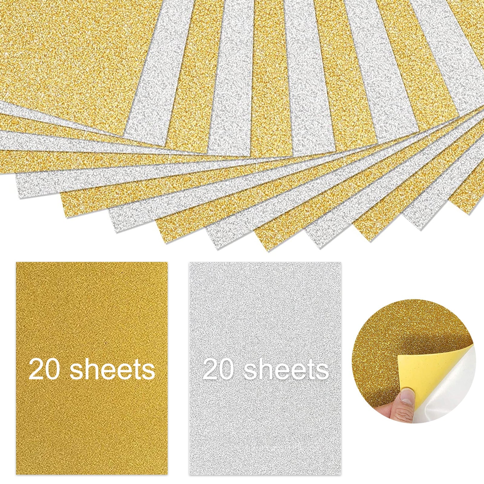 A4 Gold and Silver Self-Adhesive Glitter Cardstock Paper for Laser Engraving - 40 Sheets