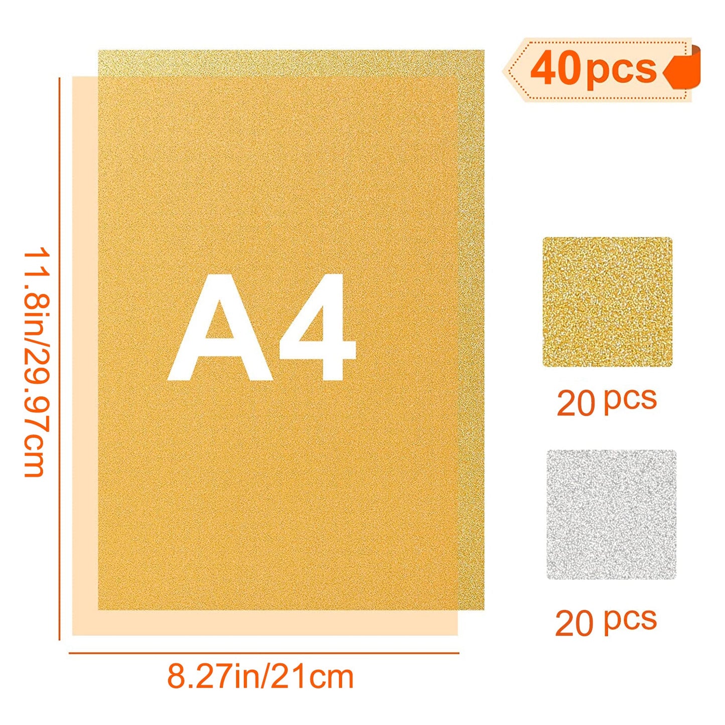 A4 Gold and Silver Self-Adhesive Glitter Cardstock Paper for Laser Engraving - 40 Sheets