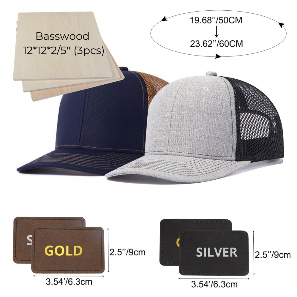 2 pcs Adjustable Mesh Trucker Hat with 4pcs Cap Stickers for Engraving